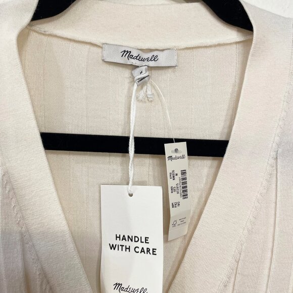 New Madewell Wool Silk Ribbed Cardigan Ivory Medium $118 - Picture 6 of 8